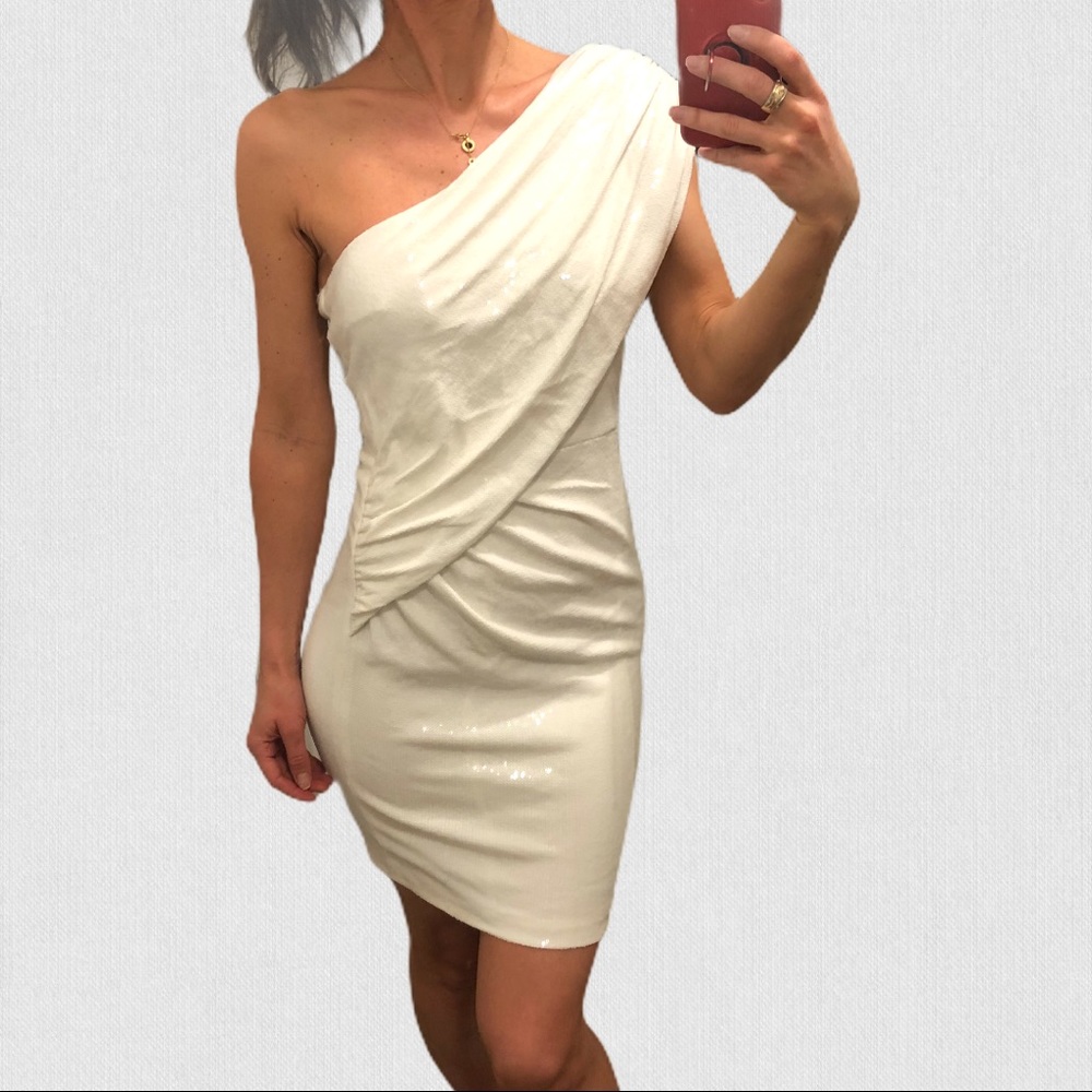 sequined beaded white mini dress S